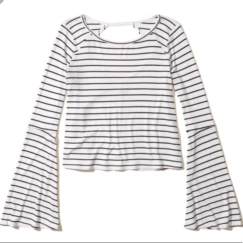 Hollister Striped Bell Sleeve Open Back Top